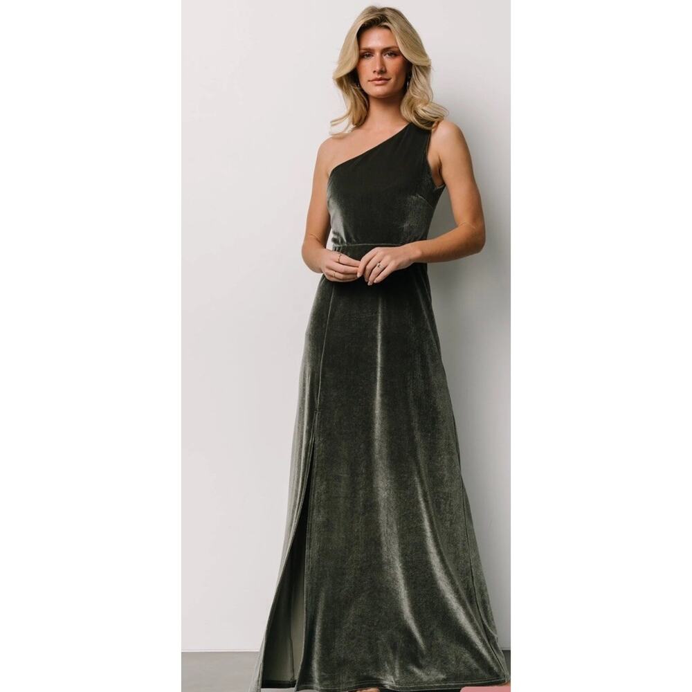 Baltic Born Velvet Tatiana One Shoulder Maxi Dress Eucalyptus Womens XL New